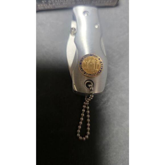 Moonlight Pocket Knife Keychain 2" Stainless Blade Red LED Masonic Delaware - Picture 2 of 5